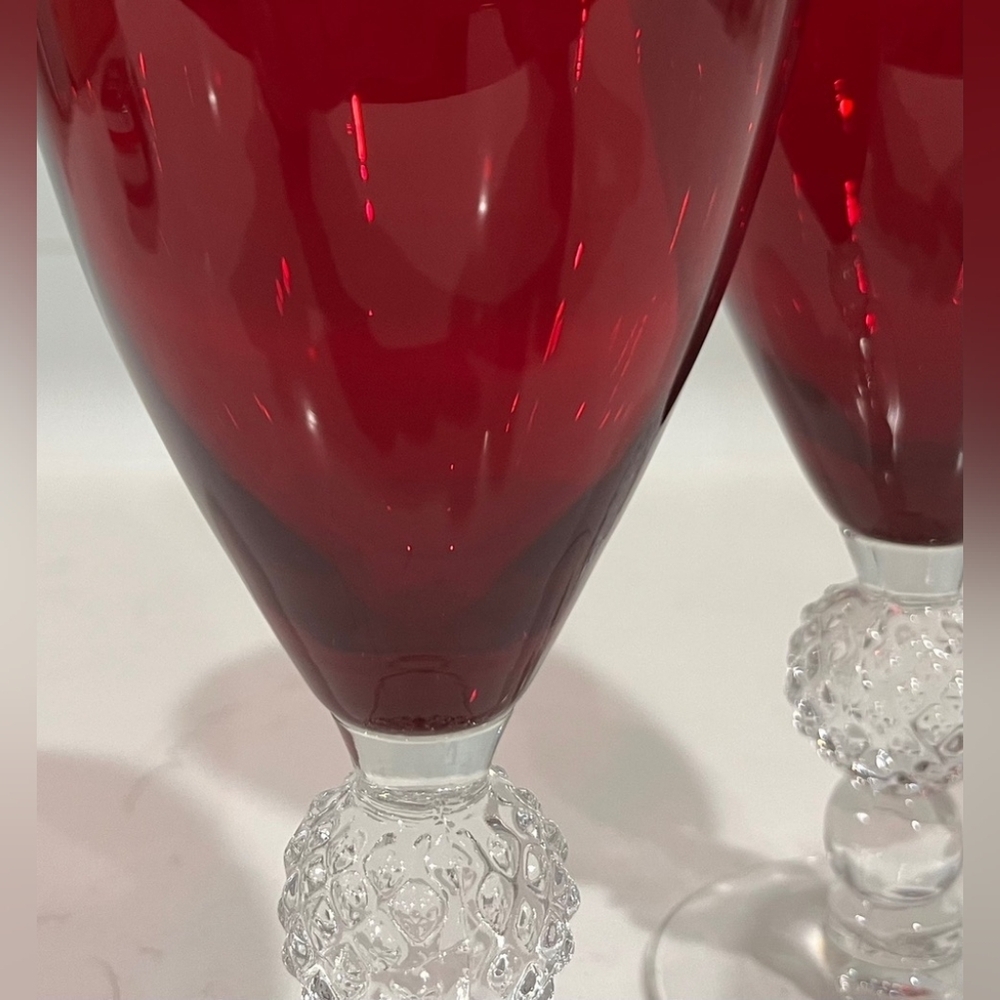 Vintage Morgantown Art Deco Ruby Cut To Clear Goblets 9 oz Set Of 2 - Picture 4 of 9